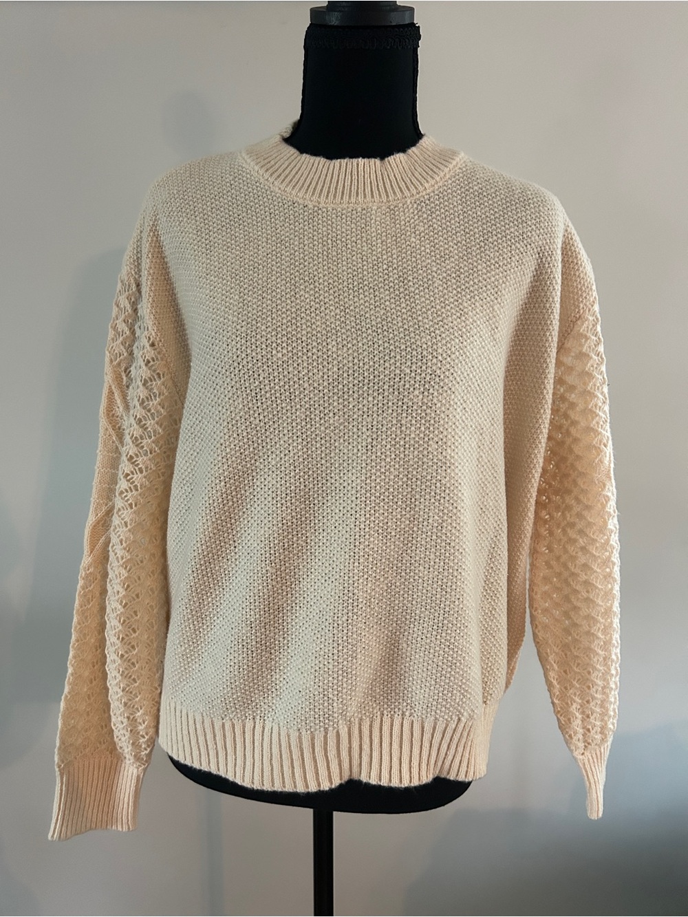 FME Classic Cream Textured Crewneck Sweater